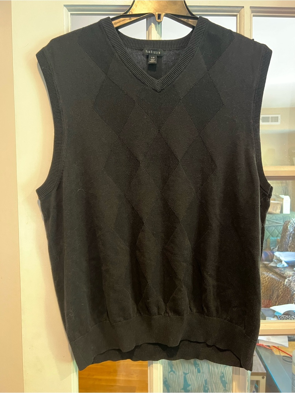 Van Heusen Black V-Neck Argyle Knit Sweater Vest
